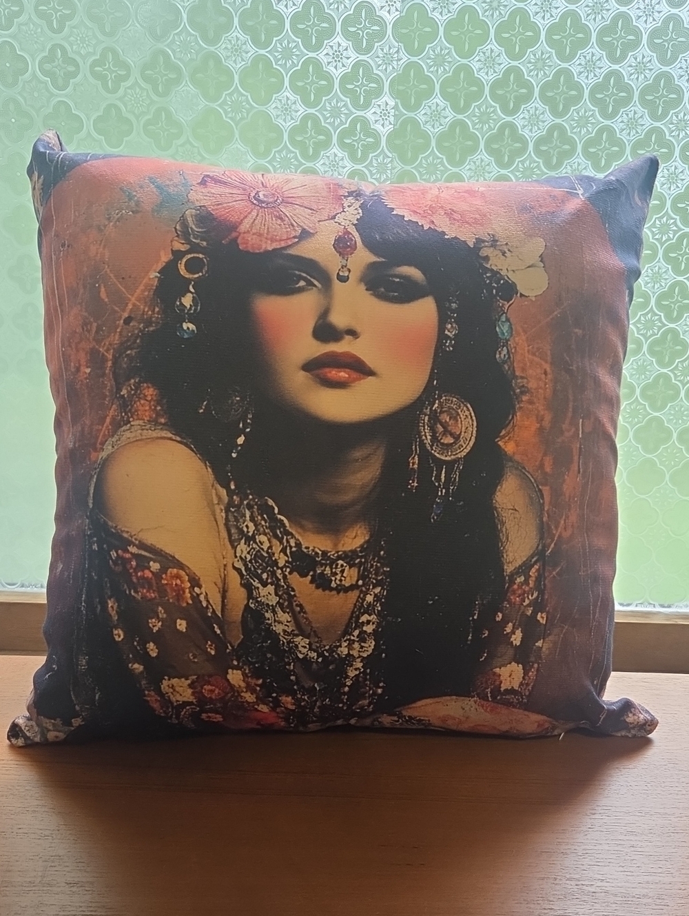 Bohemian Gypsy Woman Decorative Throw Pillow - Multicolor